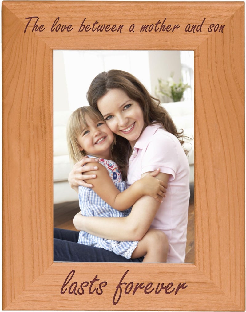 CustomGiftsNow The Love Between a Mother and Son Lasts Forever - Wood Picture Frame - Fits 5x7 Inch Picture (Vertical) (5x7-inch Vertical) - Image 1